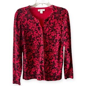 Christopher & Banks Red and Black Floral Cardigan